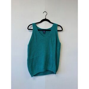 Vintage‎ GAP Sweater Vest Womens Large Teal Knit Ramie Cotton Tank Top 90s